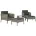 Set de muebles de jardín 5 pzas y cojines ratán sintético gris