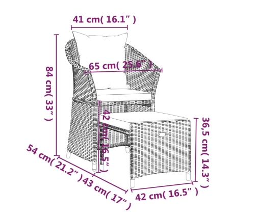 Set muebles de jardín 2 piezas y cojines ratán sintético marrón