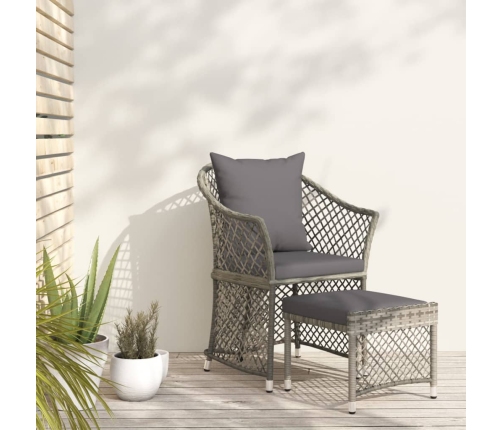 Set de muebles de jardín 2 pzas cojines ratán sintético gris