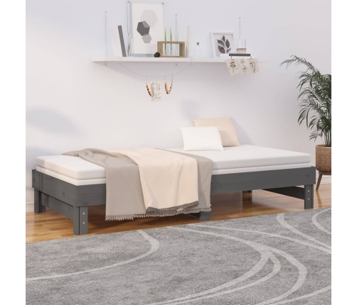 vidaXL Sofá cama extraíble madera maciza de pino gris 2x(100x200) cm