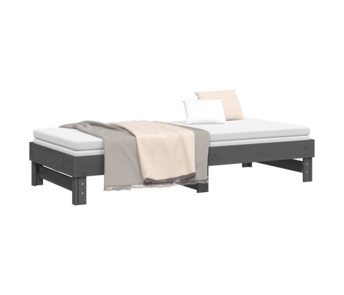 vidaXL Sofá cama extraíble madera maciza de pino gris 2x(100x200) cm