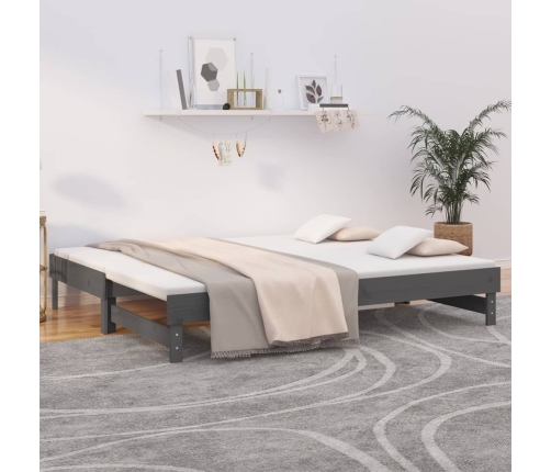 vidaXL Sofá cama extraíble madera maciza de pino gris 2x(100x200) cm