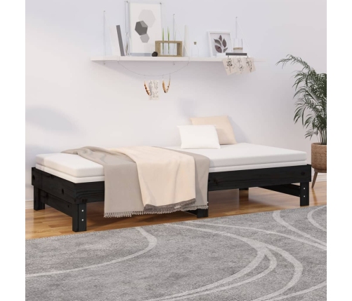 Sofá cama extraíble madera maciza de pino negro 2x(100x200) cm