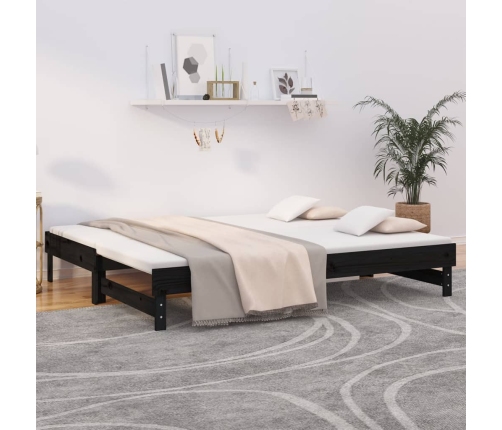 Sofá cama extraíble madera maciza de pino negro 2x(100x200) cm