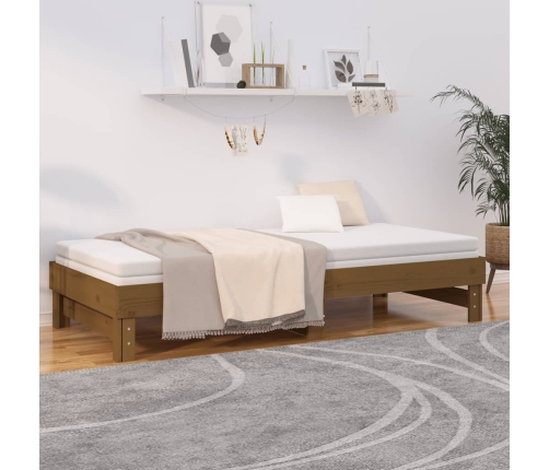 Sofá cama extraíble madera maciza de pino marrón 2x(90x200) cm