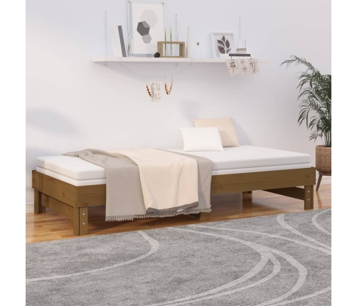 Sofá cama extraíble madera de pino marrón miel 2x(80x200) cm