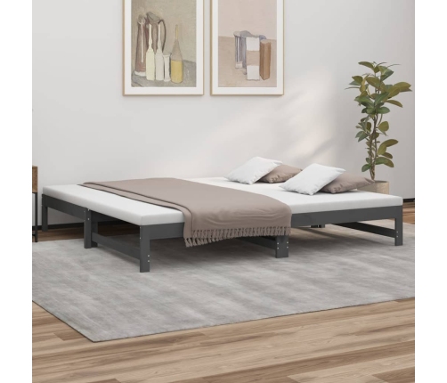 vidaXL Sofá cama extraíble madera maciza de pino gris 2x(80x200) cm