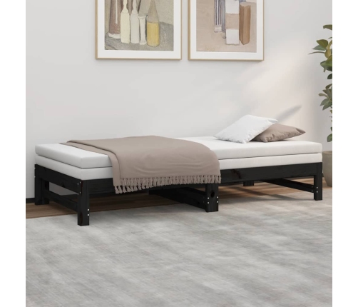 Sofá cama extraíble madera maciza de pino negro 2x(75x190) cm