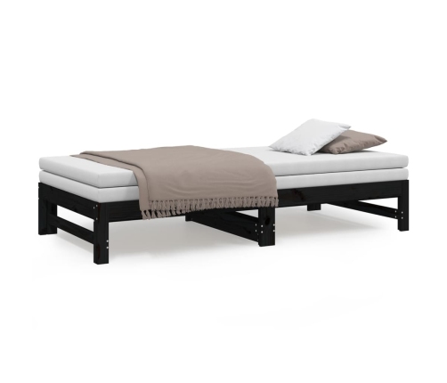 Sofá cama extraíble madera maciza de pino negro 2x(75x190) cm