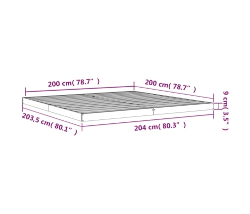 Estructura de cama sin colchón madera maciza de pino 200x200 cm