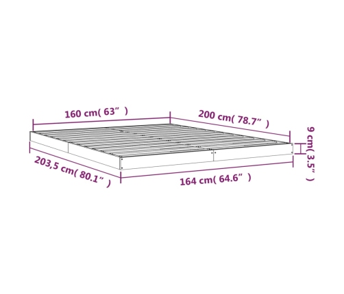 Estructura de cama sin colchón madera maciza de pino 160x200 cm