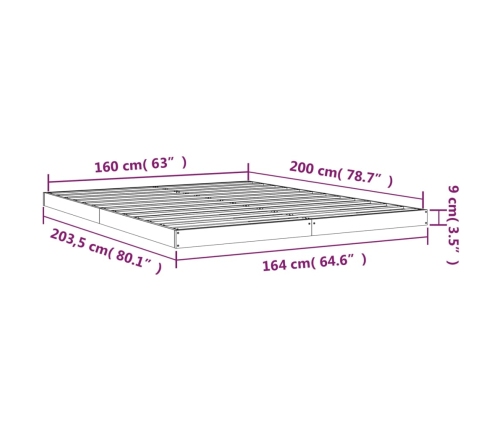 Estructura de cama de madera maciza de pino negro 160x200 cm