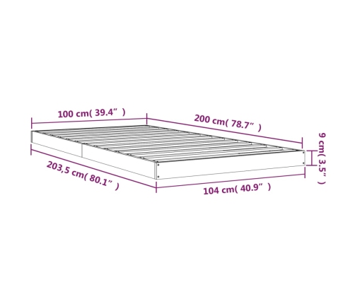 Estructura de cama madera maciza de pino 100x200 cm