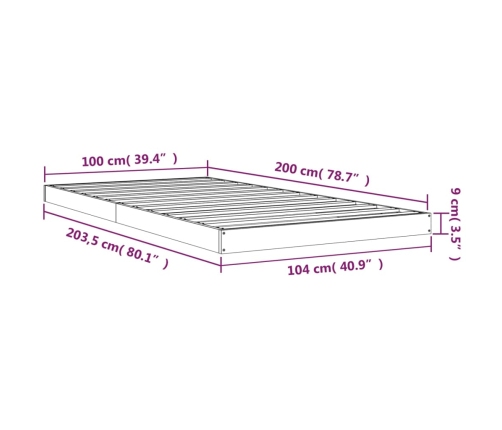 Estructura de cama madera maciza de pino blanco 100x200 cm