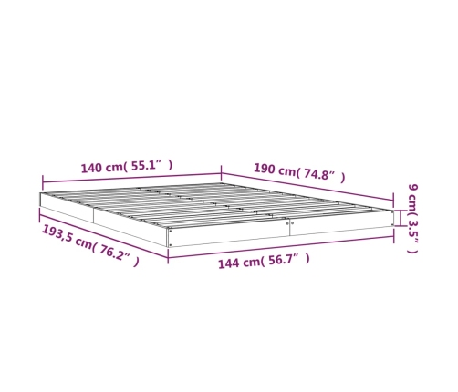 Estructura de cama sin colchón madera maciza de pino 140x190 cm