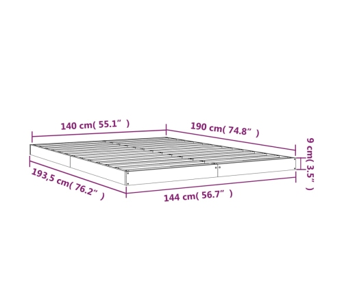 Estructura de cama de madera maciza de pino gris 140x190 cm