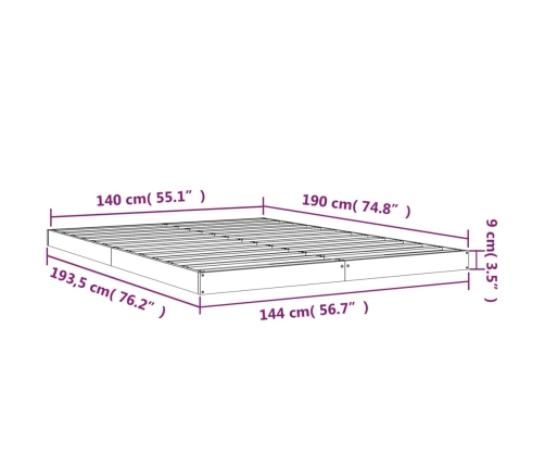 Estructura de cama de madera maciza de pino negro 140x190 cm