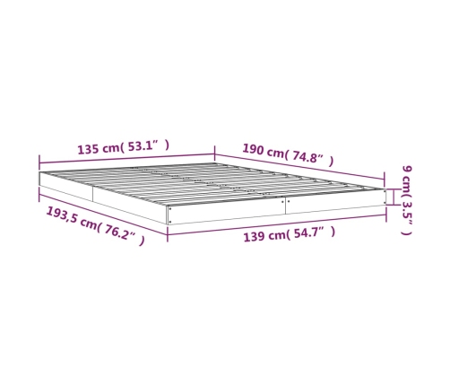 Estructura de cama madera maciza de pino 135x190 cm