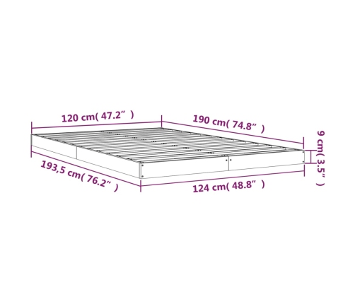 Estructura de cama doble madera maciza marrón miel 120x190 cm