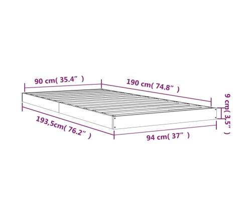 Estructura cama individual madera maciza pino blanco 90x190 cm