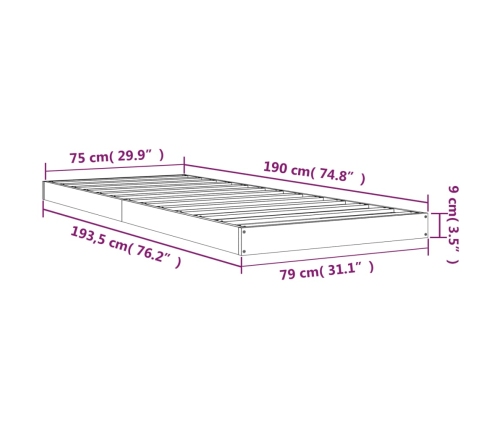 Estructura de cama madera maciza de pino 75x190 cm