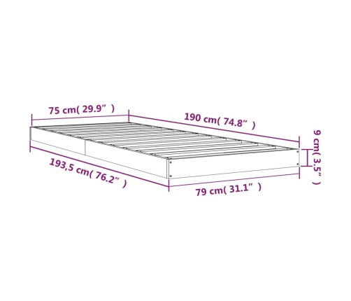 Estructura de cama madera maciza pino gris 75x190 cm