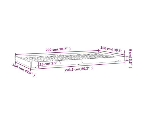 vidaXL Estructura de cama madera maciza de pino gris 100x200 cm