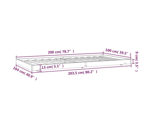 Estructura de cama madera maciza de pino negro 100x200 cm