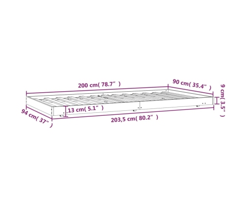 Estructura de cama sin colchón madera de pino blanca 90x200 cm