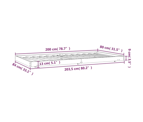 vidaXL Estructura de cama madera maciza de pino blanco 80x200 cm