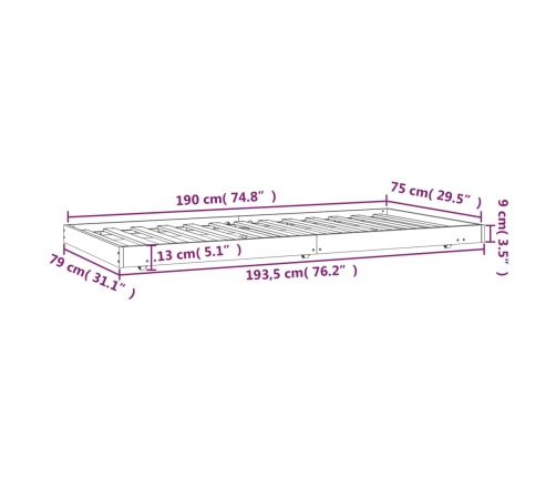 Estructura de cama sin colchón madera maciza pino 75x190 cm