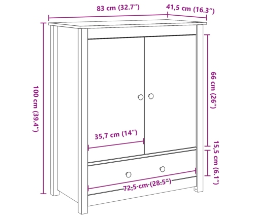 Aparador alto de madera maciza de pino 83x41,5x100 cm