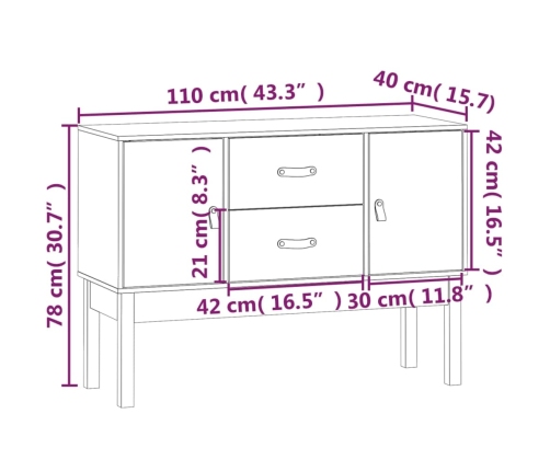 Aparador de madera maciza de pino 110x40x78 cm