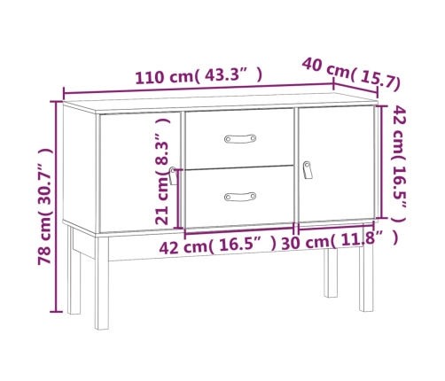 Aparador madera maciza de pino blanco 110x40x78 cm