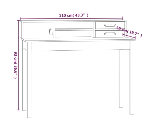 Escritorio de madera maciza de pino 110x50x93 cm