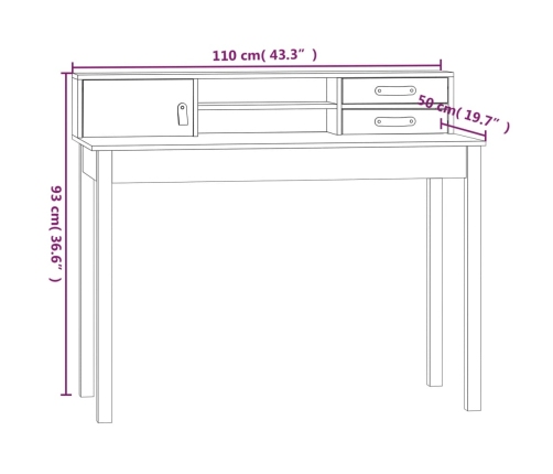 Escritorio de madera maciza de pino marrón miel 110x50x93 cm