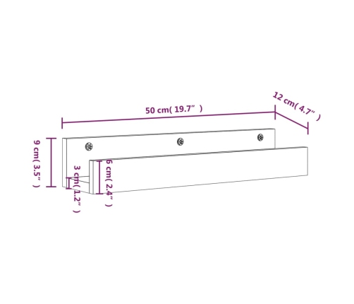 Estantes de pared 2 uds madera maciza de pino gris 50x12x9 cm