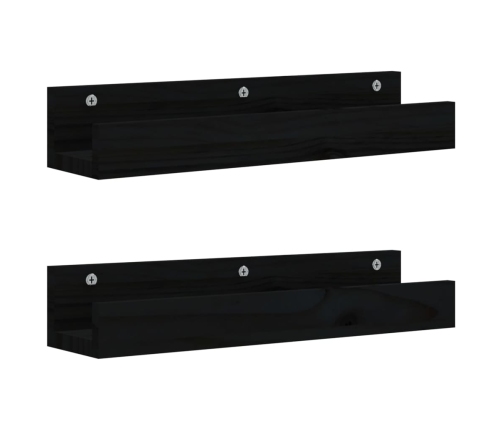 vidaXL Estantes de pared 2 uds madera maciza de pino negro 50x12x9 cm