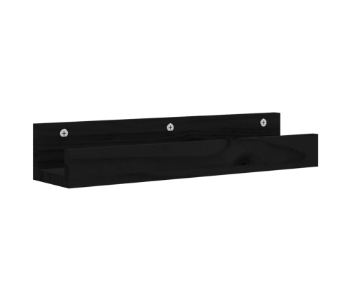 vidaXL Estantes de pared 2 uds madera maciza de pino negro 50x12x9 cm