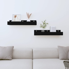 Estantes de pared 2 uds madera maciza de pino negro 50x12x9 cm