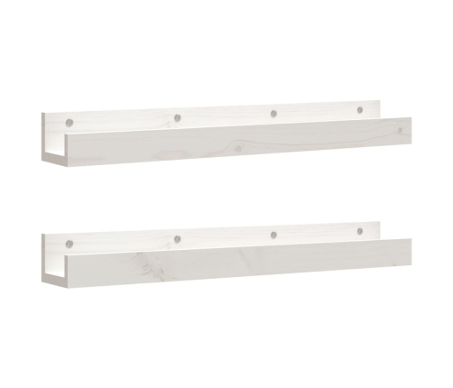 Estantes de pared 2 uds madera maciza de pino blanco 80x12x9 cm