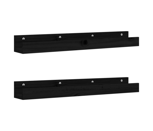 Estantes de pared 2 uds madera maciza de pino negro 80x12x9 cm