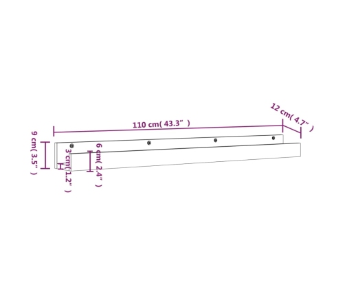 vidaXL Estantes de pared 2 uds madera maciza de pino 110x12x9 cm