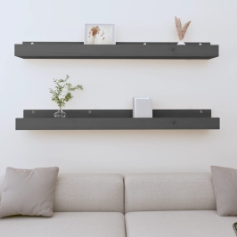 Estantes de pared 2 uds madera maciza de pino gris 110x12x9 cm