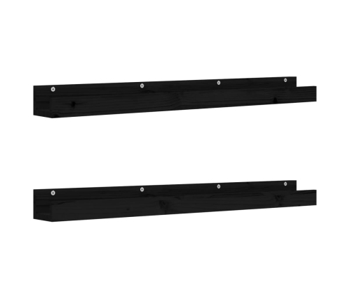 Estantes de pared 2 uds madera maciza de pino negro 110x12x9 cm