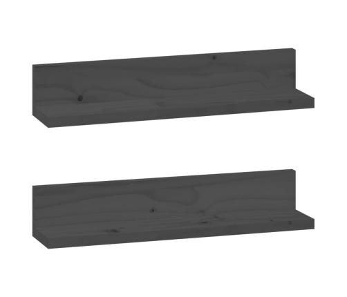 Estantes de pared 2 uds madera maciza de pino gris 50x11x9 cm