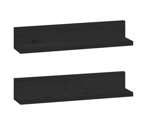 Estantes de pared 2 uds madera maciza de pino negro 50x11x9 cm