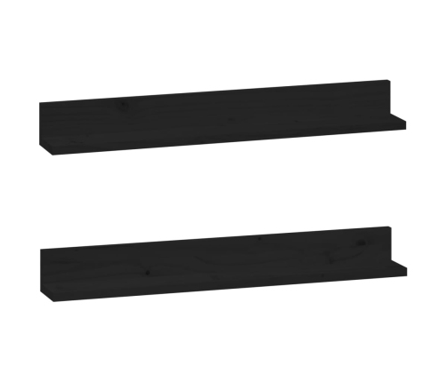 Estantes de pared 2 uds madera maciza de pino negro 80x11x9 cm