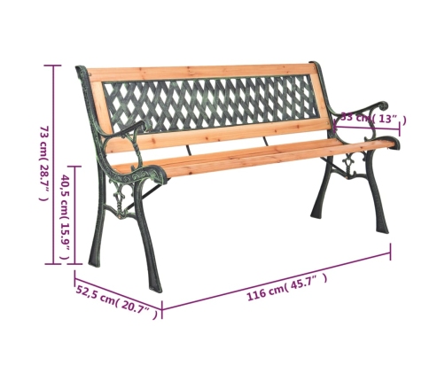 Banco de jardín hierro fundido y madera maciza de abeto 116 cm