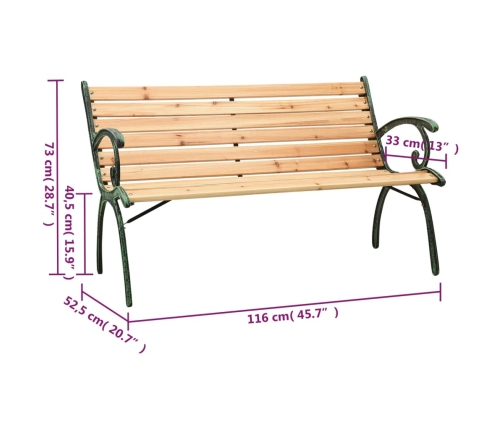 Banco de jardín hierro fundido y madera maciza de abeto 116 cm